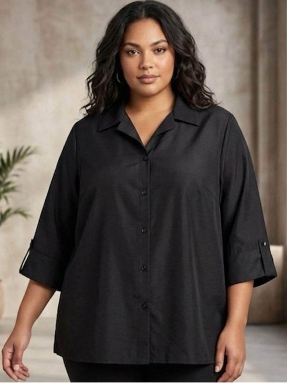 Venezia Black 3/4 Sleeve Button Down Blouse Size 22/24